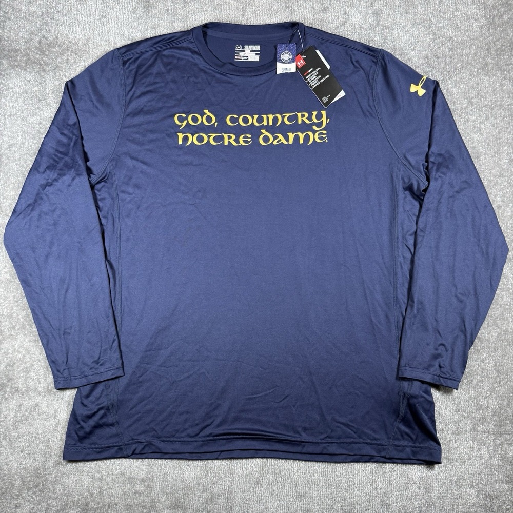 NWT Under Armour Shirt Men's 2XL Blue Notre Dame Long Sleeve God Country